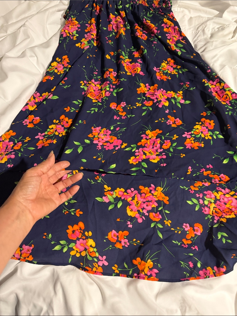 Nanette Lepore Navy Floral Smocked Waist Sleeveless Dress - Picture 6 of 7